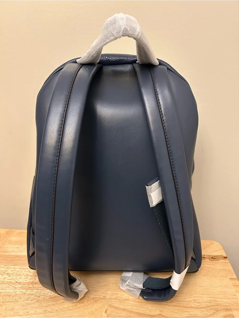 Michael Kors Navy Pebbled Leather Backpack with Silver Chain